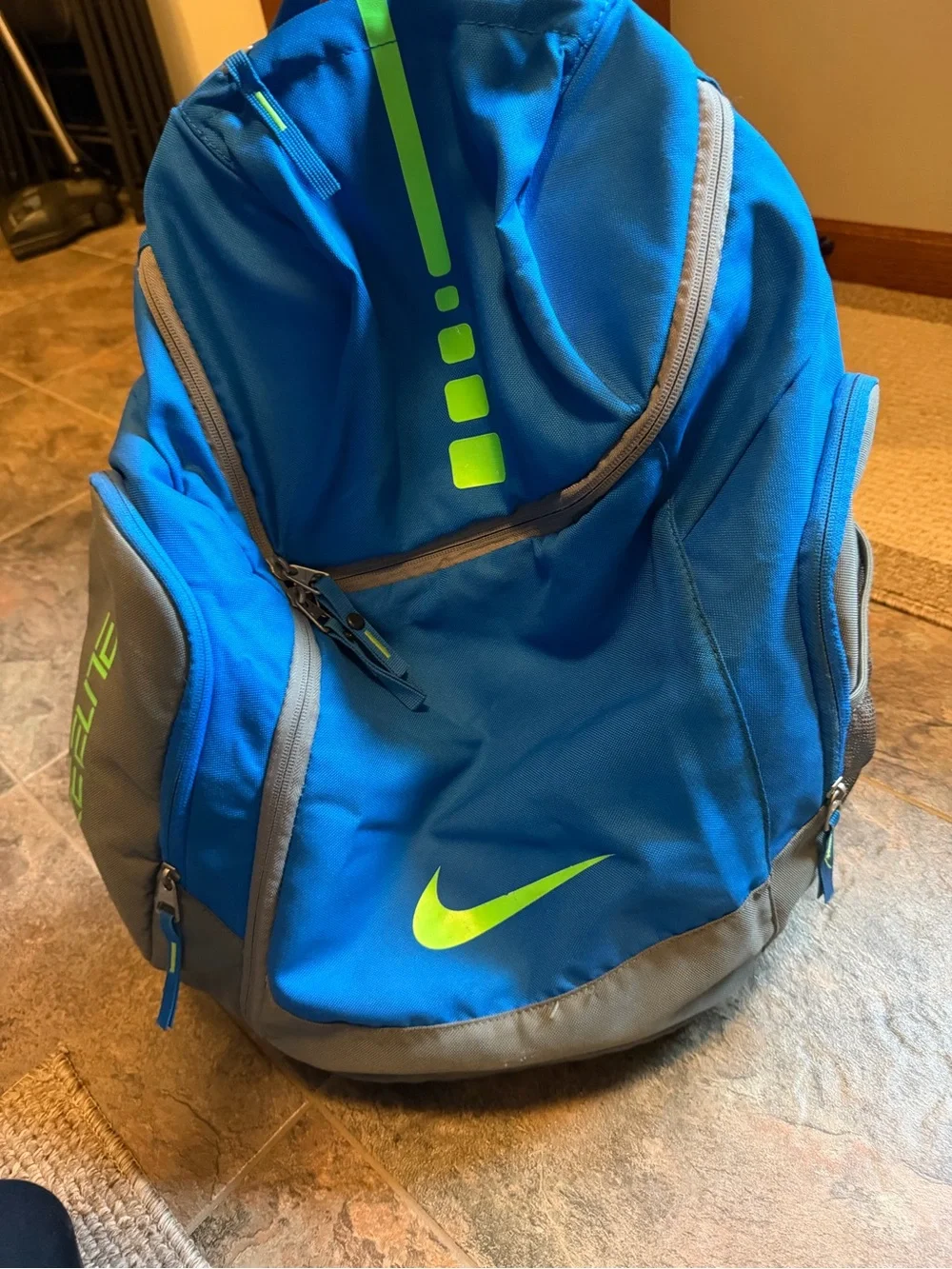 Nike Men’s Blue and Gray Basketball Backpack with Neon Green Accent